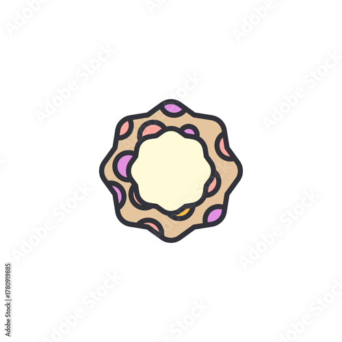 Stylish lace crown circular headpiece icon with elegant detail, pastel ornamental outline, suitable for princess costume accessory, feminine decorative vector element.