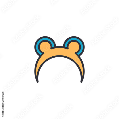 Cute headband icon with rounded bear ears, pastel color outline style, adorable accessory symbol for kids cartoon theme, flat creative vector for playful design content.