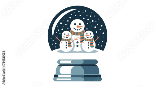 Snowy Sphere: A whimsical snow globe showcases a cheerful snowman family amidst a swirling winter wonderland, evoking a sense of seasonal joy and festive cheer.