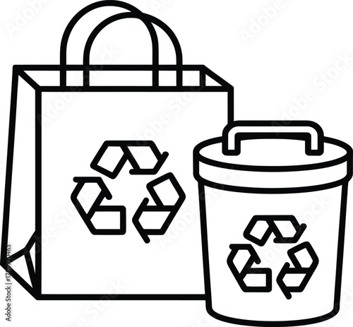 Recycling bin vector icon with green and blue eco-friendly design on white background