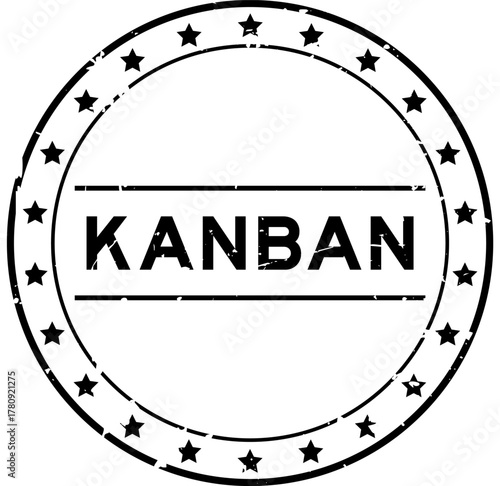 Grunge black kanban word round rubber seal stamp on white background