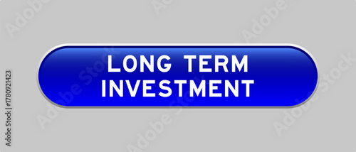Blue color capsule shape button with word long term investment on gray background
