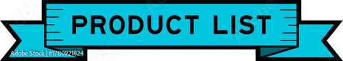 Ribbon label banner with word product list in blue color on white background