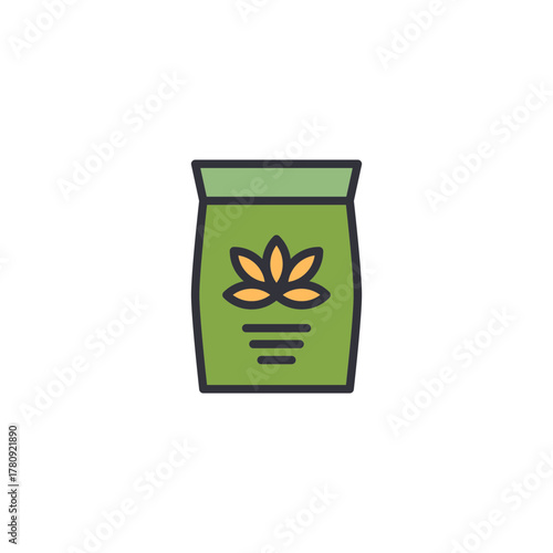Stylized tea bag package icon with leaf label graphic, modern flat pastel design, perfect for tea product branding, packaging concept, clean ecommerce vector artwork.