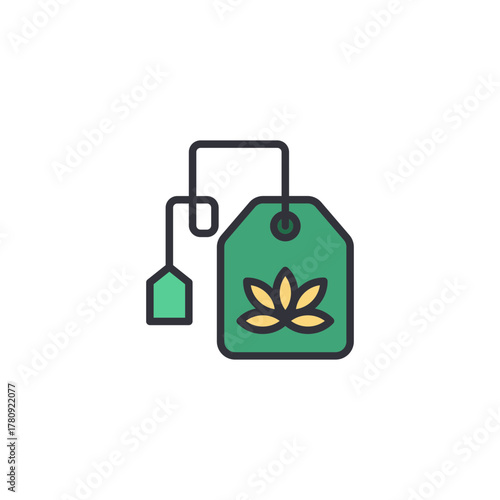 Tea leaf sack icon with rope tied packaging shape, pastel vector illustration, suitable for loose leaf tea product category, agricultural harvest, export trading concept design.