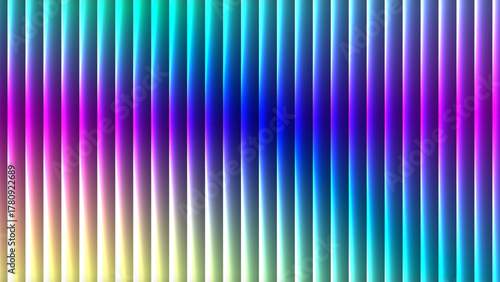 Neon reeded glass stripes, vertical rainbow gradient background