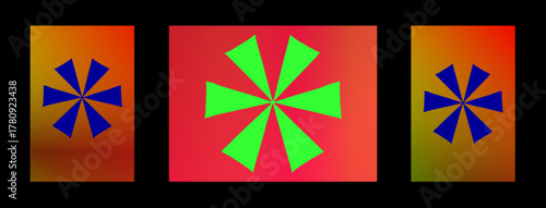 Minimalist icon of a hexagonal star, green on a red background, symbol of light and celebration.