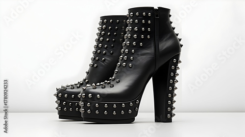 Elevate your style with these striking black platform boots detailed with edgy silver studs, perfect for fashion-forward statements and bold individual expression