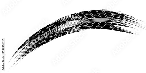 Auto tire tread grunge element. Car and motorcycle tire pattern, wheel tyre tread track. Black tyre print. Vector illustration isolated on white background.