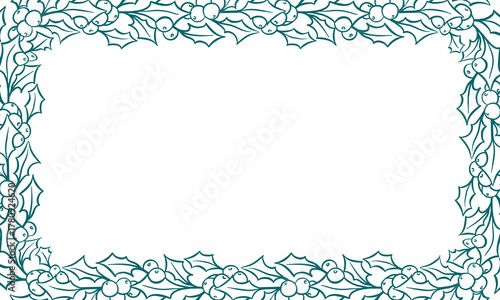 Holly berry frame isolated on white rectangle. Winter holidays Christmas and New Year celebration vector background for greeting card, invitation, postcard