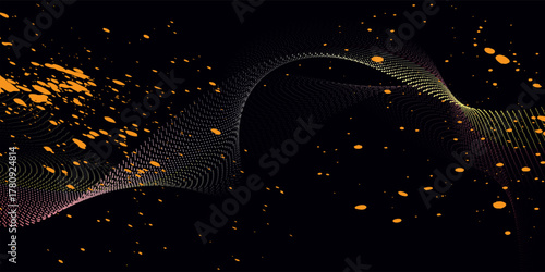Scattered golden particles on a dark background.Festive background or design element.