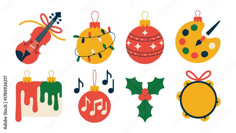 Fototapeta premium Christmas Ornament Illustration: A collection of festive and artistic Christmas ornaments, each adorned with unique designs and symbols of the season, evoke warmth and joy.