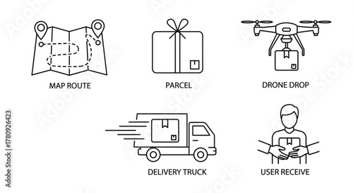 Delivery service icons, logistics and shipping