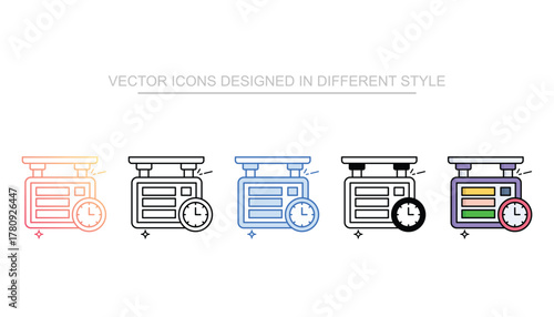 Timetable icon set multiple style collection