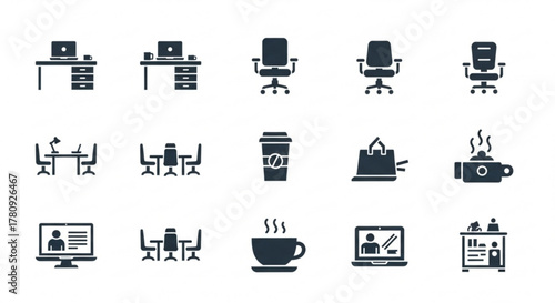 Office and remote work icon set