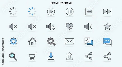 Set of thin line media player icons for web