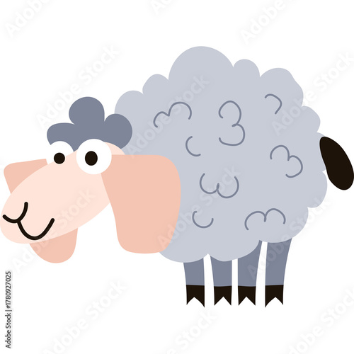 Whimsical Light Gray Sheep Character with Big Eyes and Pink Ears on a Transparent Background