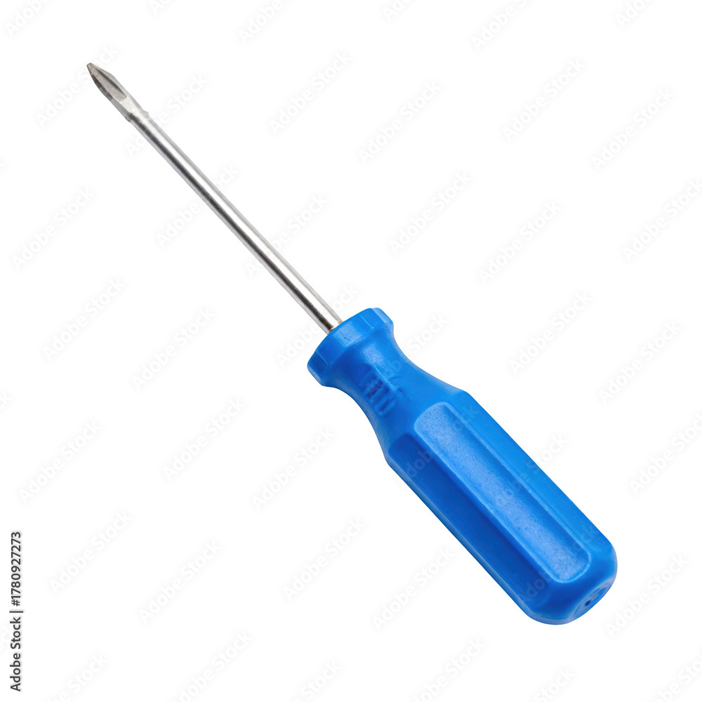 Fototapeta premium Useful blue phillips screwdriver tool ready for repair work and construction equipment on transparency background
