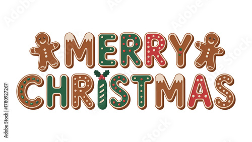 Gingerbread Christmas: A festive gingerbread greeting, spells out Merry Christmas in delicious, edible letters, capturing the holiday spirit with sweetness.