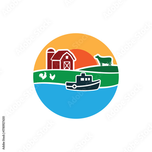 Farm and Sea Agriculture Emblem Logo