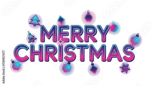 Joyful Tidings: A vibrant digital illustration declaring Merry Christmas, festively adorned with shimmering ornaments, embodying the spirit of the season.