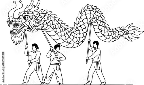 Dragon Dance Line Art for Chinese New Year Celebration