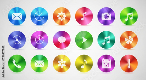 Collection of colorful metallic icons for web and mobile applications