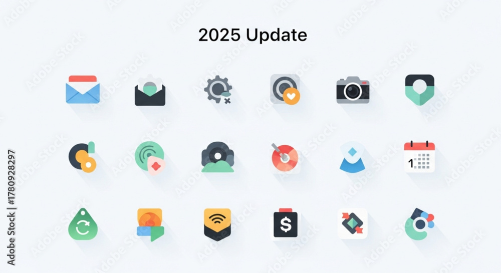 Fototapeta premium Colorful 2025 update icons for app design