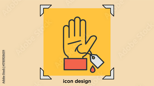 vector Stop violence icon flat vector illustration of a hand with a tag and blood drop isolated on a light background