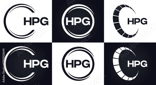 HPG set ,HPG logo. K C A design. White HPG letter. HPG, K C A letter logo design. Initial letter HPG letter logo set, linked circle uppercase monogram logo. K C A letter logo vector design.
