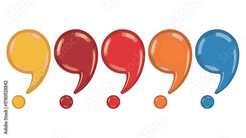 vector Colorful comma punctuation marks set of five glossy commas in different colors isolated design elements for graphic design and typography