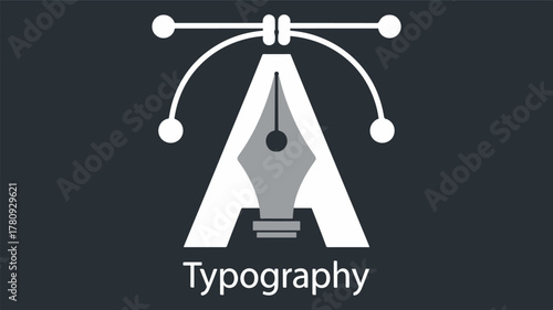 vector Typography logo design with pen nib in letter A shape vector illustration for graphic design and branding isolated on dark background