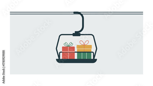 Gift Delivery Gondola: Animated illustration of a gondola chair carrying gifts for an festive experience, symbolizing a unique delivery concept for special moments.