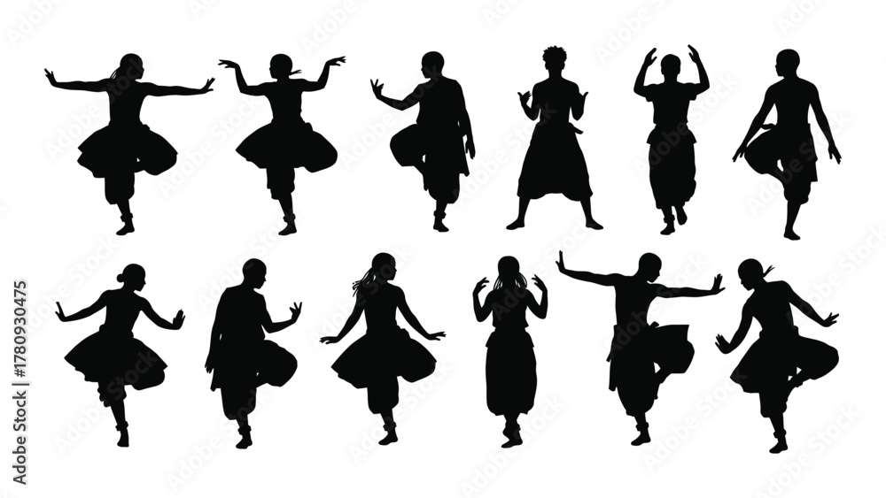 Obraz premium Traditional dance silhouettes collection isolated on transparent background, Vector