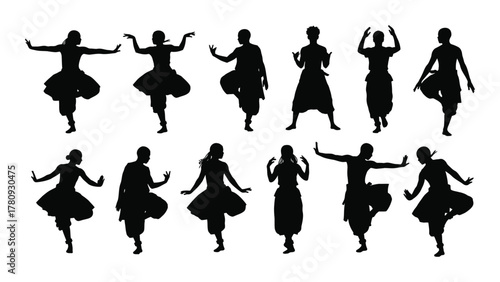 Traditional dance silhouettes collection isolated on transparent background, Vector