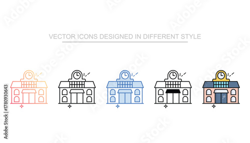railway station icon set multiple style collection