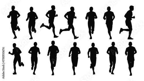 Running men silhouettes collection isolated on transparent background, Vector