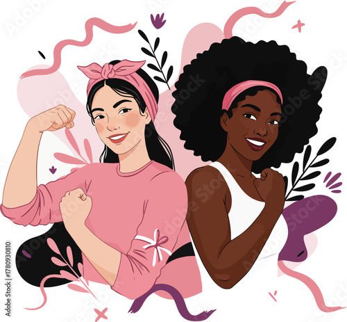 Diverse women flexing muscles showing strength and unity