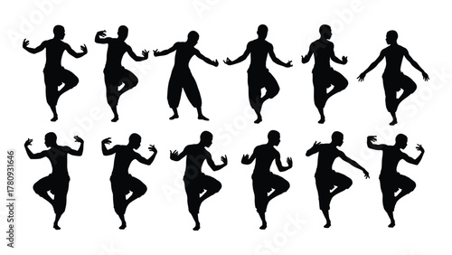 Traditional male dancer silhouettes isolated on transparent background, Vector