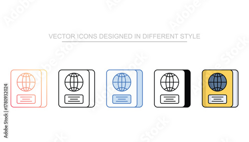 Passport icon set multiple style collection