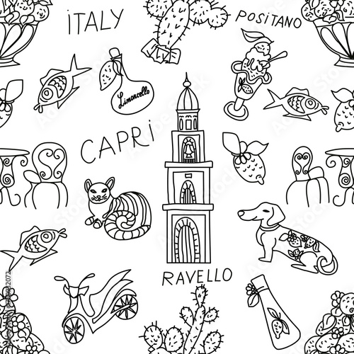Travel Italy doodles vector pattern