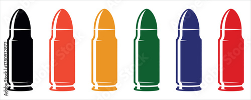 Vibrant colorful bullet set ready for action, perfect for military, law enforcement, or security themes, bold and eye catching, ready to use.