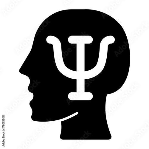 Man head with trident solid icon, family therapy concept. Vector graphics. Symbol of psychiatry, mental health sign on white background, style icon mobile or web design.