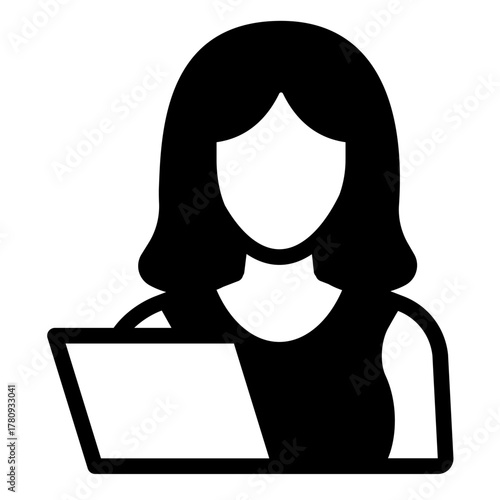 Woman and test sheet paper solid icon, family therapy concept. Vector graphics. Young woman and notebook, profile sign on white background, style icon mobile or web design.