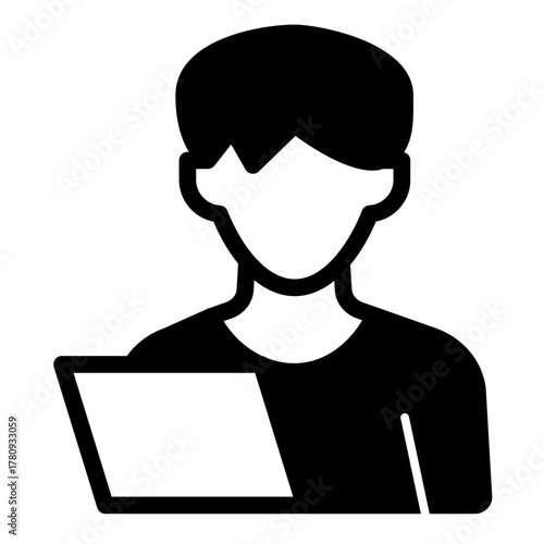 Man and test sheet paper solid icon, family therapy concept. Vector graphics. Young man and notebook, profile sign on white background, style icon mobile or web design.