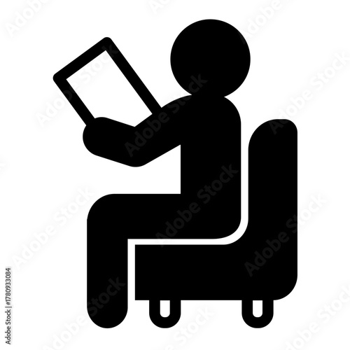 Psychologist with paper in chair solid icon, family therapy concept. Vector graphics. Man with test paper, psychology sign on white background, style icon mobile or web design.