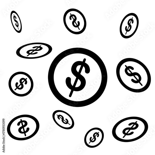 Large dollar sign symbol surrounded by multiple smaller circle also containing dollar sign symbol 