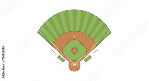 Classic baseball field illustration showcasing the diamond, pitcher's mound, and outfield, perfect for sports graphics and baseball-themed designs