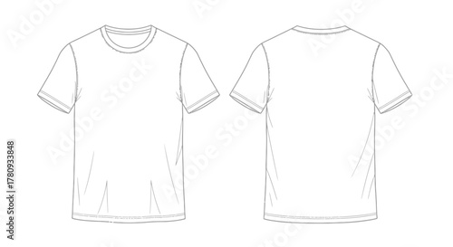 T-shirt template for fashion design mockup, offering front and back views for apparel designers and brands to showcase their unique clothing designs