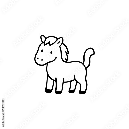 Doodle horse outline, thick lines, facing left